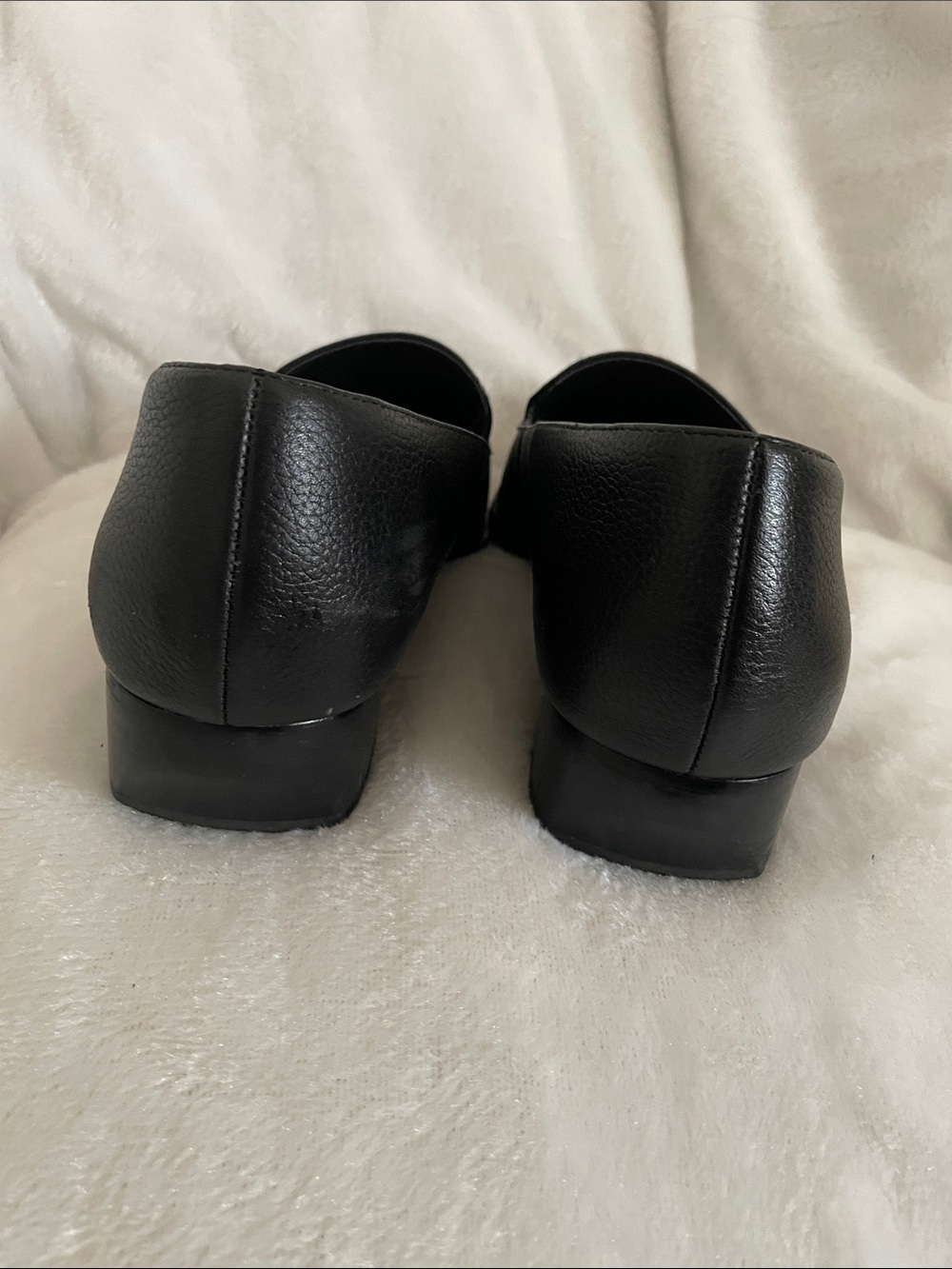 Vince Camuto Black Pointed Toe Leather Loafers with Block Heel - Picture 3 of 5